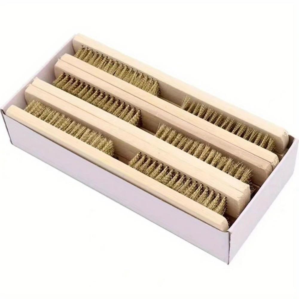 12pcs Wood Handle Wire Cleaning Brush Copper Wire Multi-Surface Cleaner  Industrial Use
