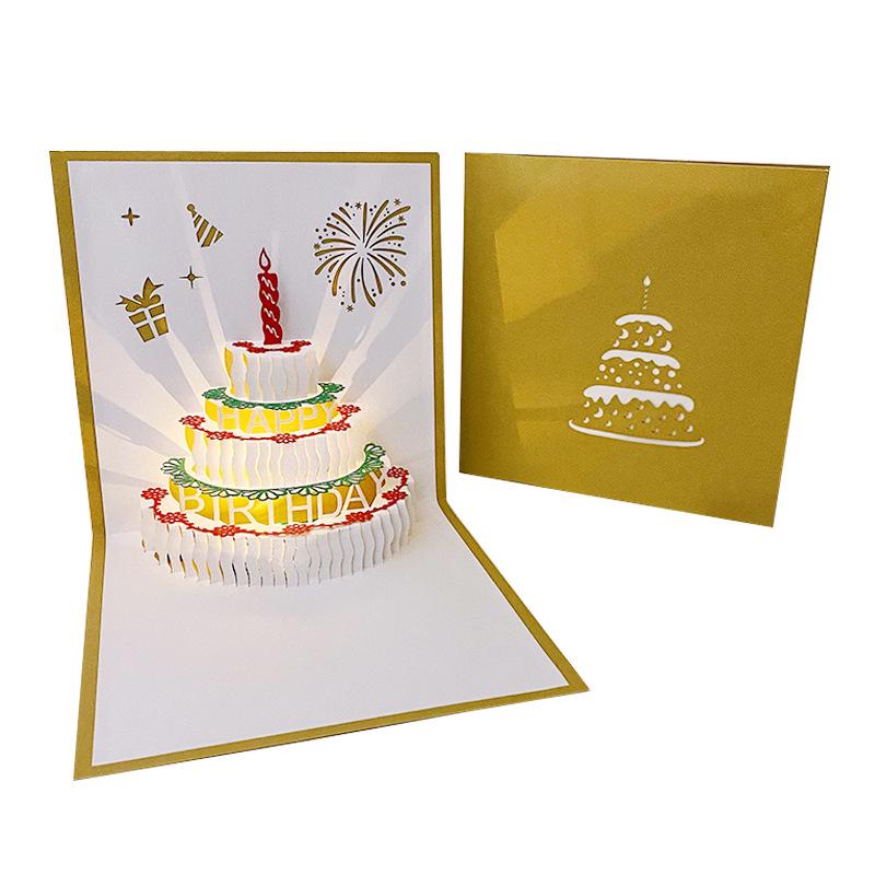 Carte pop-up Gâteau d'anniversaire musical 3D avec lumières colorées et enregistrement