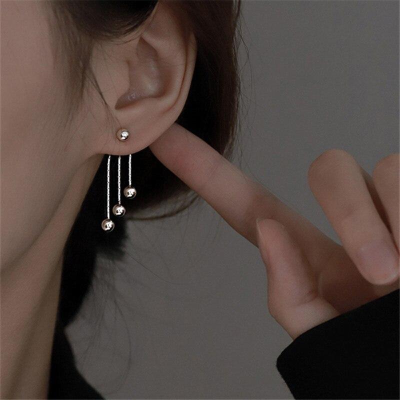 

Серьги-гвоздики из стерлингового серебра 925 пробы с кисточками и бусинами для пирсинга для женщин и девочек, модные корейские украшения для вечеринок Pendientes eh279