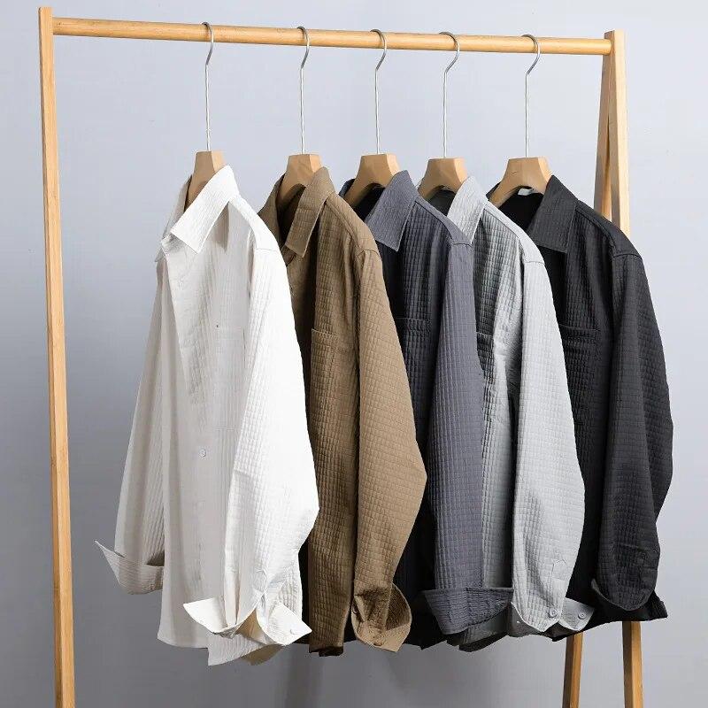 Spring Autumn Long Sleeve Shirt Men Daily Casual Men Shirts Turn-down Collar Solid Color Shirts with Pocket Simple Style Men Tops