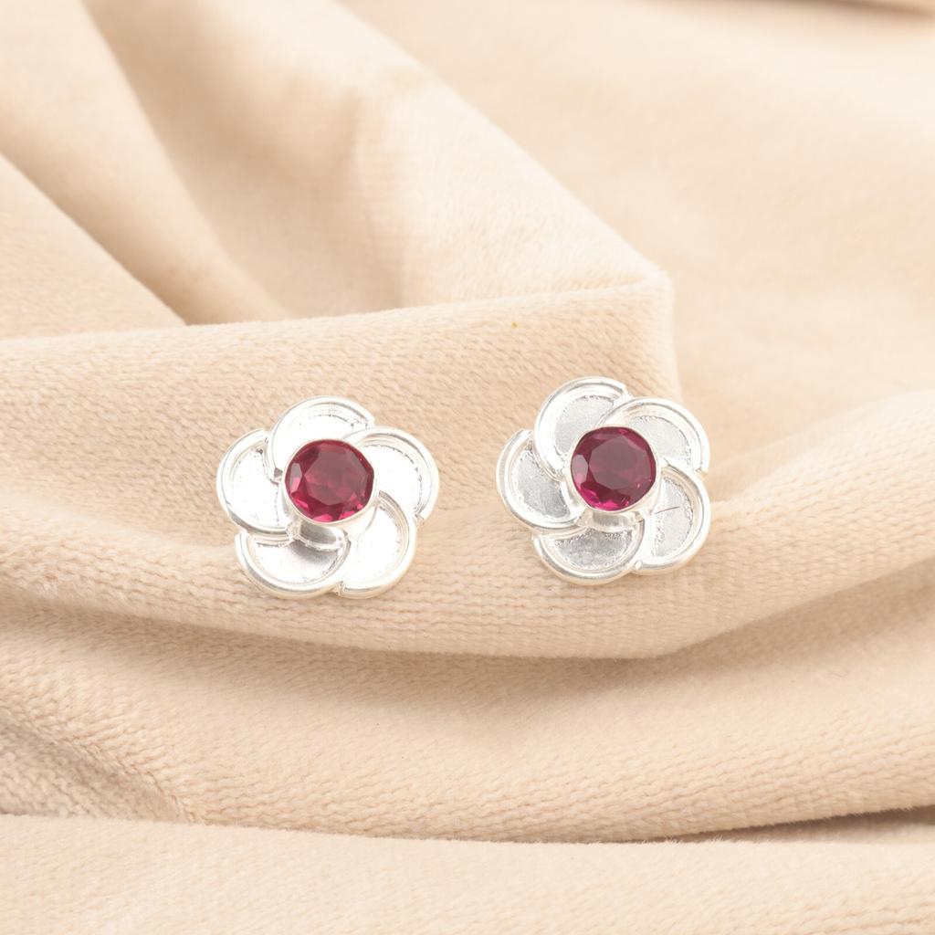 Pink Rubellite Gemstone Stud Post Handmade Mother Gift Earrings Sterling Silver EE-157-10