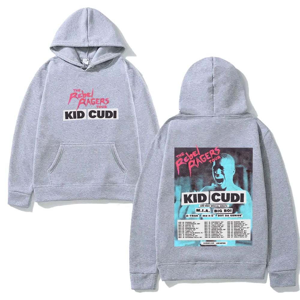 2026 Nova Estampa Kid Cudi Tour 2026 Moletom THE REBEL RAGERS TOUR Estética Harajuku Moletom Clássico Macio Punk Pulôver com Capuz Lã