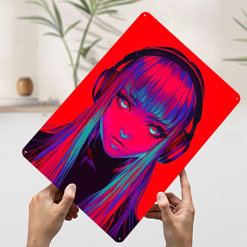 

Anime Girl With Headphones Metal Poster Customized Wall Art Retro Vintage Tinplate Signs for Room Decoration At Home Decor Items 7.9x11.8In(20x30cm)