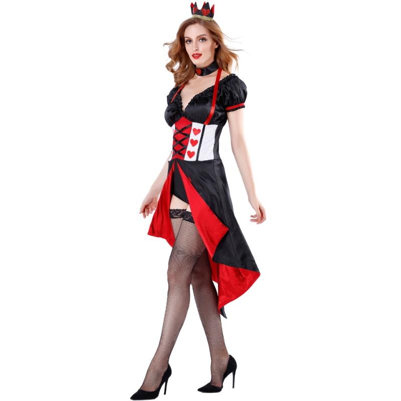 M-XL Halloween Court Queen of Hearts Costume, Ancient Wonderland Queen of Hearts Ball Uniform