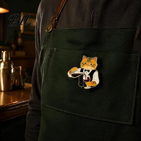 Cat Lover Brooch Cartoon Red Wine Brooch, Enamel Kitten Lapel Backpacks Pin Pin, Jackets Clothes Decorative Accessory for Women Men