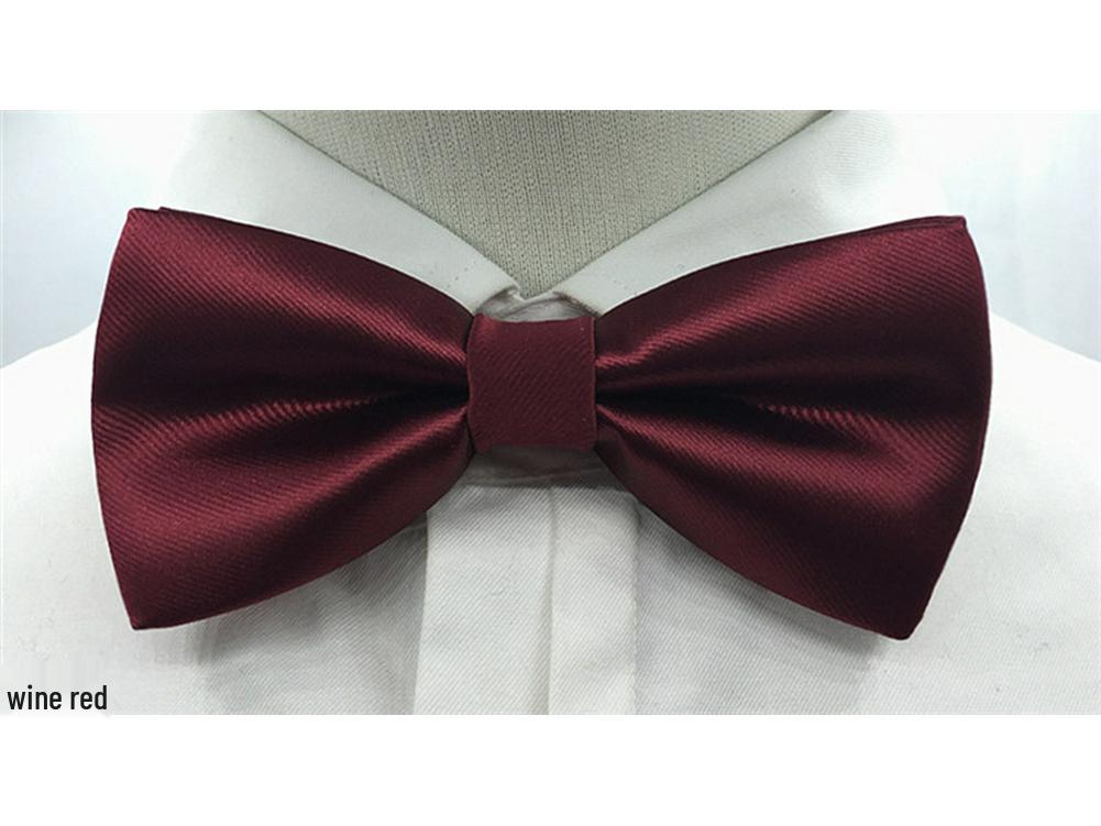 Men's Solid Color Double Layer Bow Tie - Poly Silk, Korean & British Style, Red/Black, Wedding & Best Man Accessory.