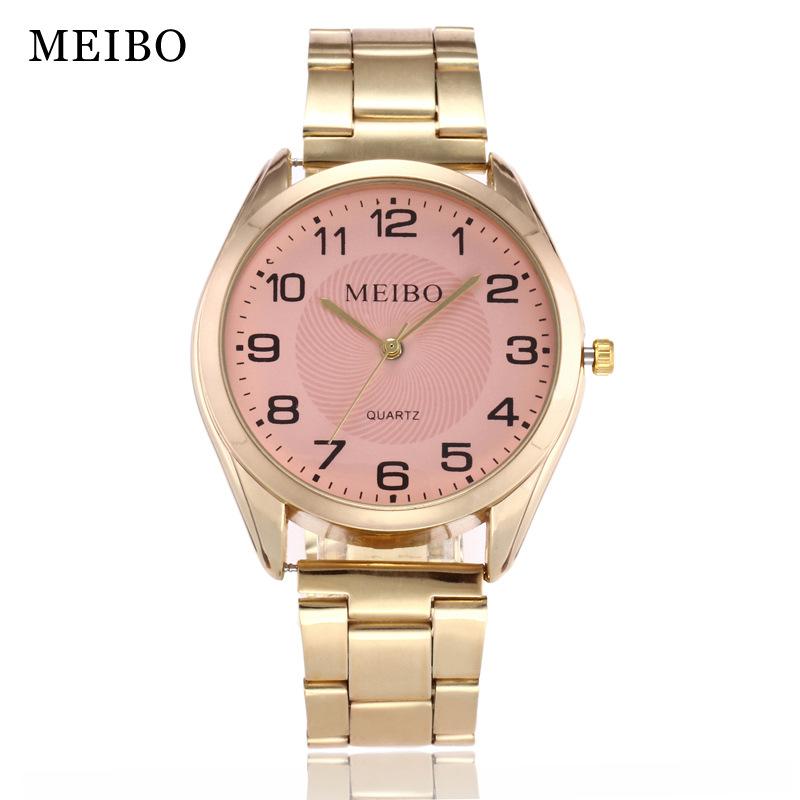 

Простые модные деловые цифровые часы с местным тираном, золотым стальным ремнем, кварцевые часы для пары