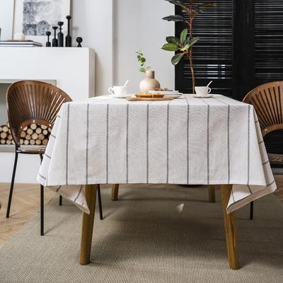 Tischdecken aus Baumwolle und Leinen Boho Bauernhaus Schwerer Stoff Tischdecke Jute Gestreift Waschbar Tischplatte Für Küche Picknick Rechteck