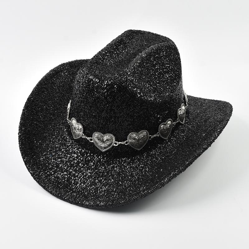 Lady Western Cowboy Hat With Rhinestone Ribbons Silver Jazz Hat For Men To Party In Retro Felt Hats