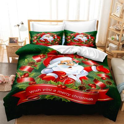 Christmas New Pattern Digital Printing Three-Piece Set 3D Polished Chemical Fiber Quilt Cover Pillowcase