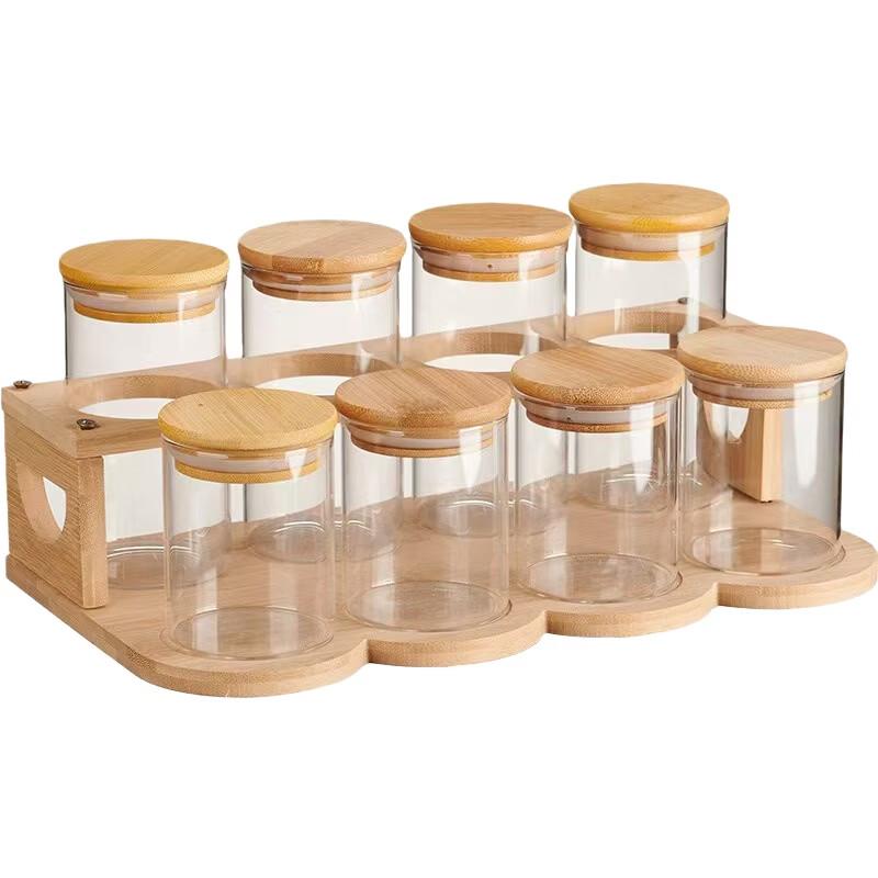 Glass Spice Jar Set with Wooden Rack