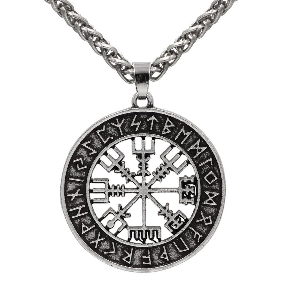 Viking IJslandse Helm Horror In Runen Cirkel Hanger Magische Staven Kompas Rune Amulet Ketting