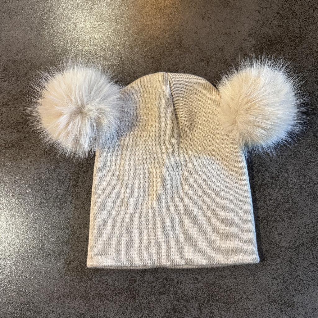 Solid Double Color Ball Knitted Cap Beanie With No Brim For Winter Daily Use