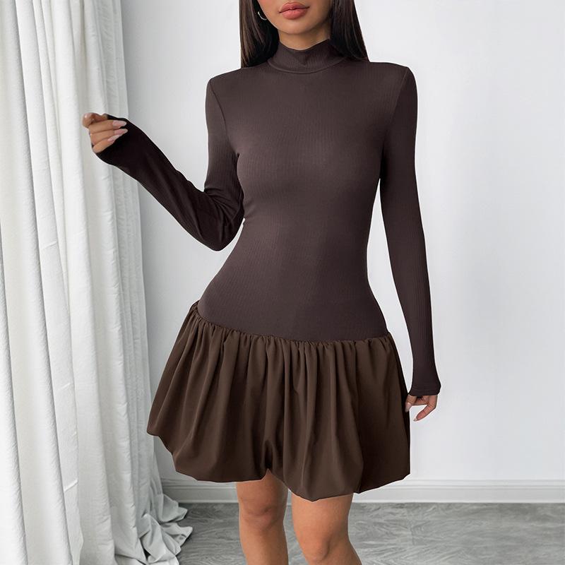 Long-sleeved Dress for Women 2025 Autumn New Turtleneck Solid Color Slim Fit Styling Base Dress