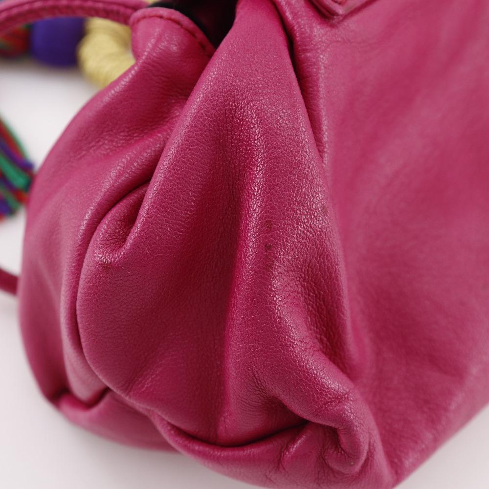 LOEWE Pochette Shoulder Bag fringe pink leather Women Used