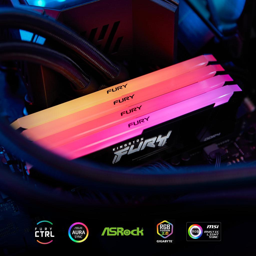 Kingston FURY Desktop PC DDR4 16GB X Kingston FURY Beast RGB CL16 RGB Lifetime Warranty Memory, 3200MT/s, 4, KF432C16BB2AK4/64, LED,