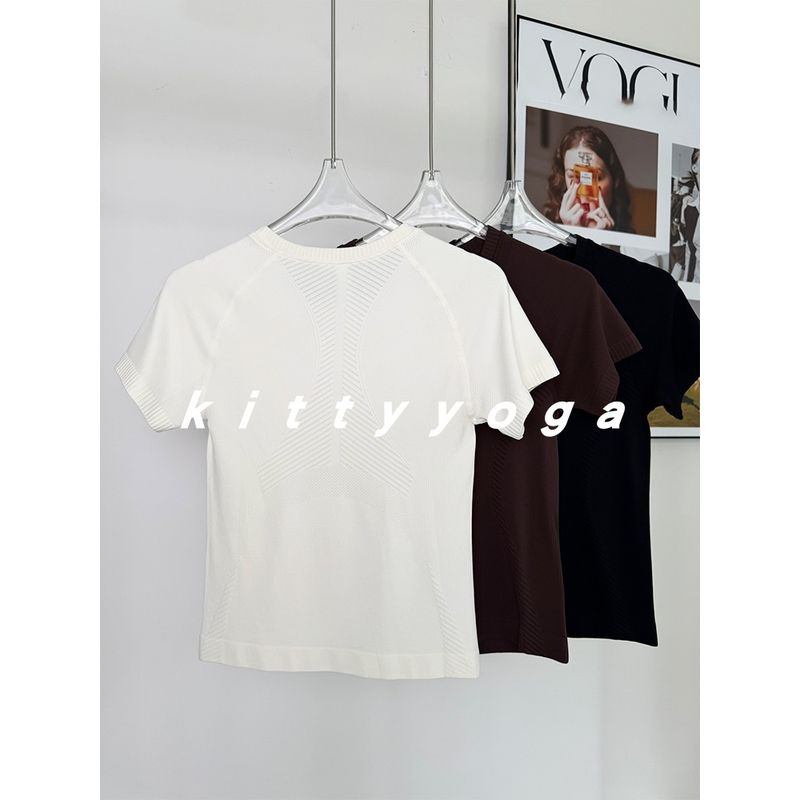 [Same Style with Big Brands] Athletic Clothing Women Summer Thin Yoga Clothes Quick-Drying Top Waist Hugging Fitness Running Short sleeve T-shirt