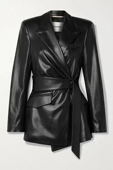 Handmade New Women Trench Coat Black Lambskin Leather Stylish Casual Soft