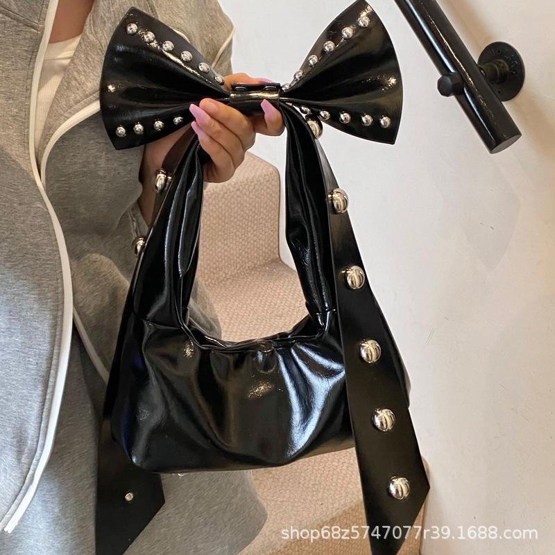 Fashion Rivet Underarm Bag Women's 2025 New Premium Versatile Shoulder Bag Niche Bow Commuter Bag