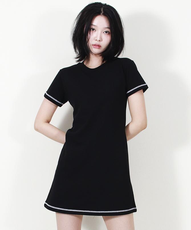 Deumakeu Girly Chic Stitch Mini Dress Black