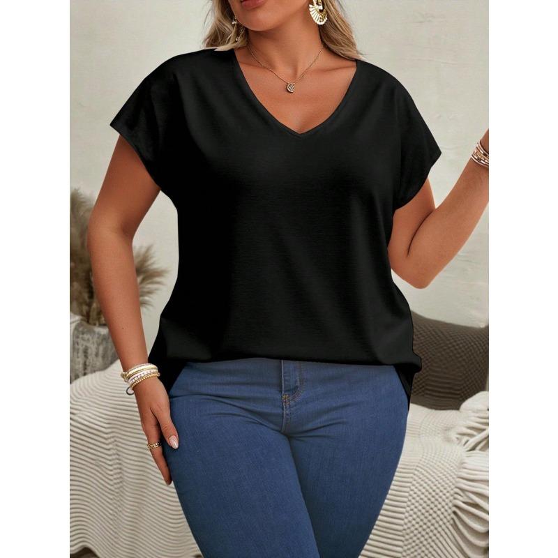 QICED Women's Fashion Casual V-Neck Short Sleeve Blouses & Shirts