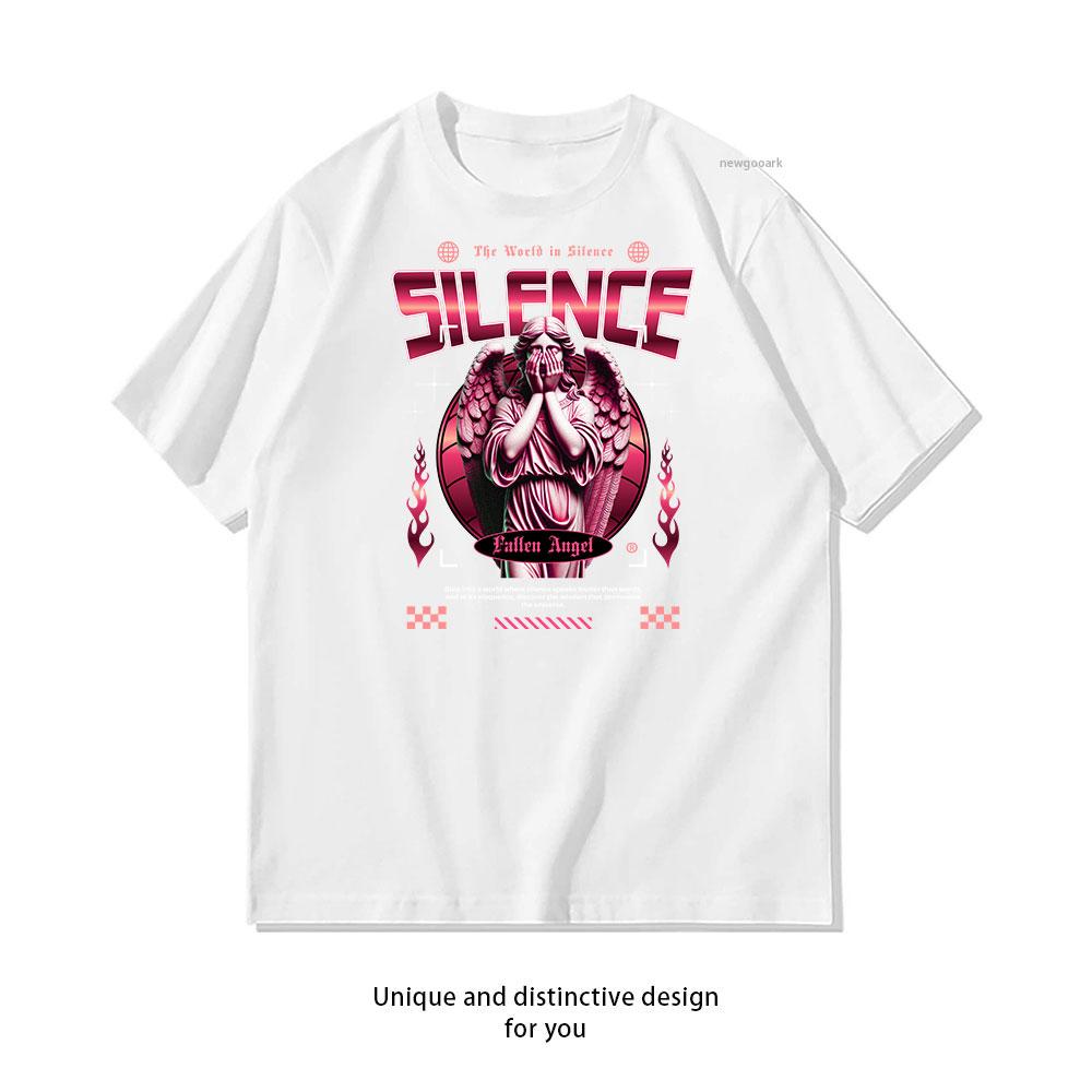 

Silent Wisdom Fallen Angel cotton T shirt Unisex Adult couple streetwealtops tee Short sleev Casual S