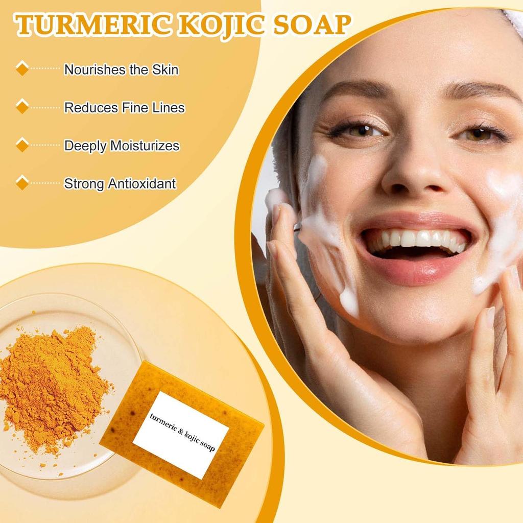 Turmeric & Kojic Acid Soap for Dark Spots & Hyperpigmentation - Skin Brightening, Anti-Aging, and Skin Natural Facial & Body Soap (Pack of 2)