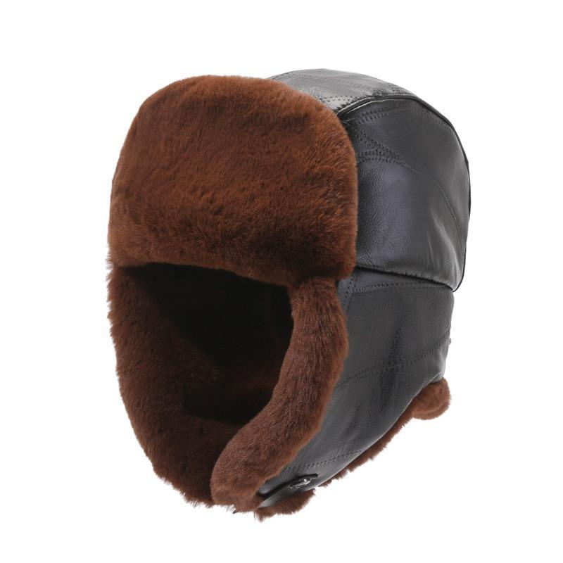 New cowhide windproof and cold ear protection cotton hat, piled and thickened winter fur warm hat