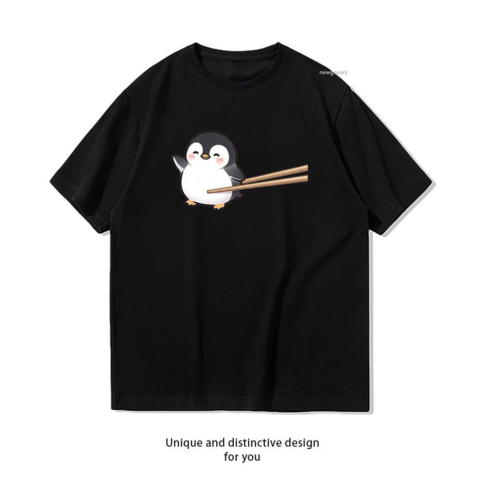 

Cute Kawaii Penguin with Chopsticks Adorable Japanese Food Lover Cartoon Classic TShirt Adult Casual cotton printed t shirts 3XL