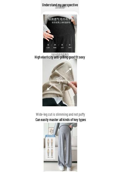 Autumn/Winter Maternity Wide-Leg Cashmere Pants: High Waist, Slimming, Straight Leg