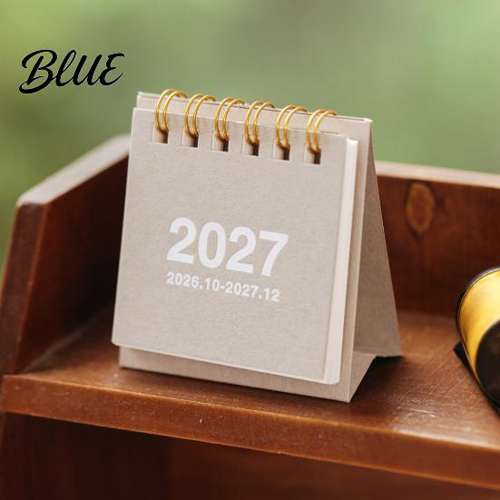Gold Twin Binding Desk Calendar Mini 2026-2027, Oct 2026 To Dec 2027 Standing Flip Small Artistic Office Stationery Supplies Calendar, 14 Monthly