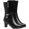 6cm Fashion Comfortable Mid Calf Soft Leather Boots Women Shoes Winter 2025 Med Block Heels Boots Warm Fur Plush Botas for Mom