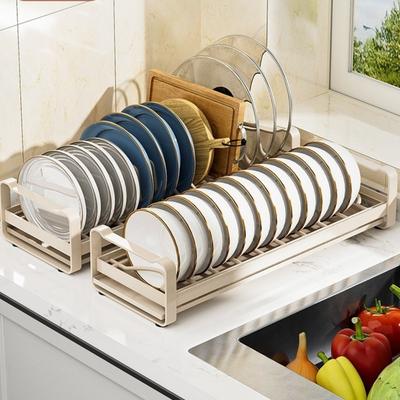 Carbon Steel Pull Out Dish Rack Space Saving Built-In Dish Storage Rack Practical Expandable Bowl Drain Stand Countertop
