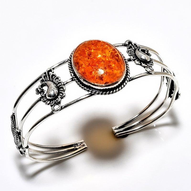 

Ювелирный браслет ручной работы с балтийским янтарем 925 пробы, посеребренный ювелирный браслет-манжета