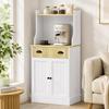 Microwave Cabinet, Open Space, 1 Drawer, 2-Door Cupboard, 61 x 35 x 125.4 cm, Oak