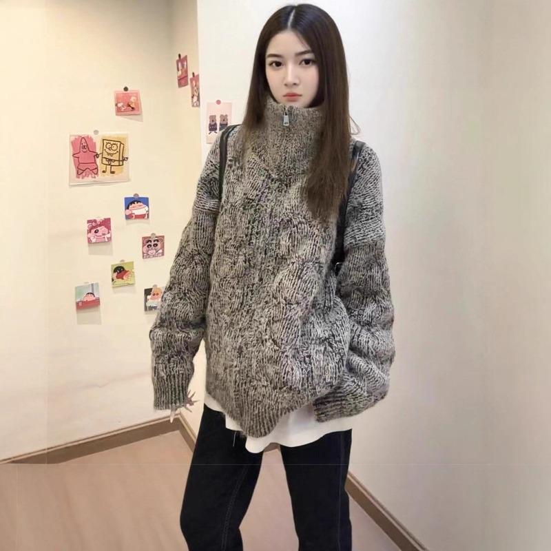 

Осень и зима новая женская одежда Свитер Fair Isle женский свободный с высоким воротником с длинным рукавом топ куртка темперамент вязаный кардиган L грязно-белый