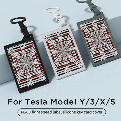 Schlüsselkartenhalter für Tesla Model 3 Y X S Autoschlüsselkarten-Schutzhülle PLAID Lichtgeschwindigkeit-Etikett Silikon