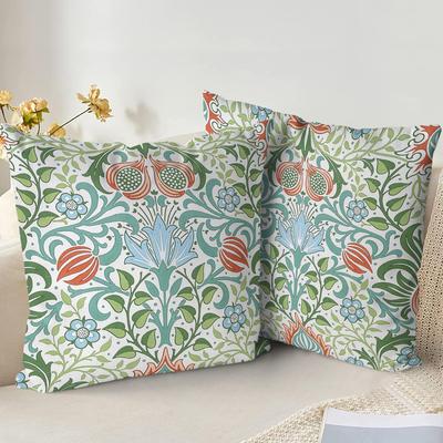 2 Pack White Green Orange Blue Vintage Floral Pillow Covers Double Sided Print Art Nouveau Botanical Cushion Cases Home Decor