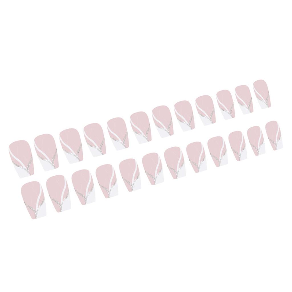 24 Stück Kurze Quadratische Aufdrücknägel Glänzende Acryl-Falschnägel French Tip Aufklebenagel Maniküre für Frauen und Mädchen