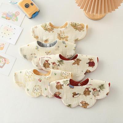 Bavaglino per Bambini Floreale Stile Coreano a 360°, 100% Cotone, Assorbente & Traspirante.