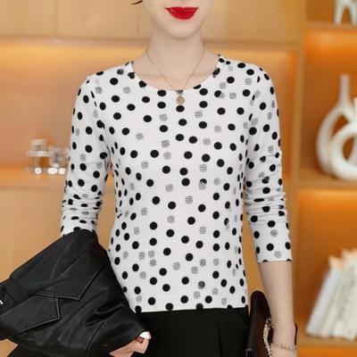 Polka Dot Long Sleeve T-shirt for Middle-Aged Women - Versatile, Slimming Base Layer Top