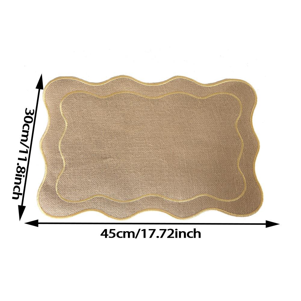 Hemp Embroidered Rectangular Table Mat With Waterproof Cover For Vintage Dining Decor