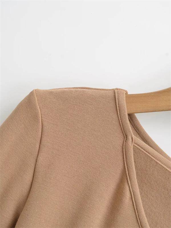 Design Sense Oblique Neckline Hollow Long-Sleeve Slim-Fit Velvet Top for Women - Autumn/Winter Sexy Base Layer