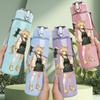 1PC Cat Ear Cute Anime Girl 750ml Color Plastic Sports Water Bottle Leakproof Flip Straw Lid Suitable for Sports Office Home Use
