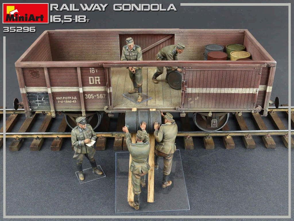 MiniArt German Army Gondola Freight Car with 5 Soldiers Plastic Model Kit MA35296 1/35 16.5-18t