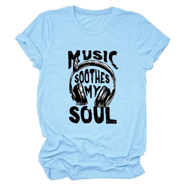Personality trendy music soothes my ladies bottoming round neck short sleeve t-shirt