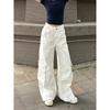 Plus size American High Street White Cargo Jeans Women Summer High Waist Straight Loose Drape Mop Wide Leg Pants