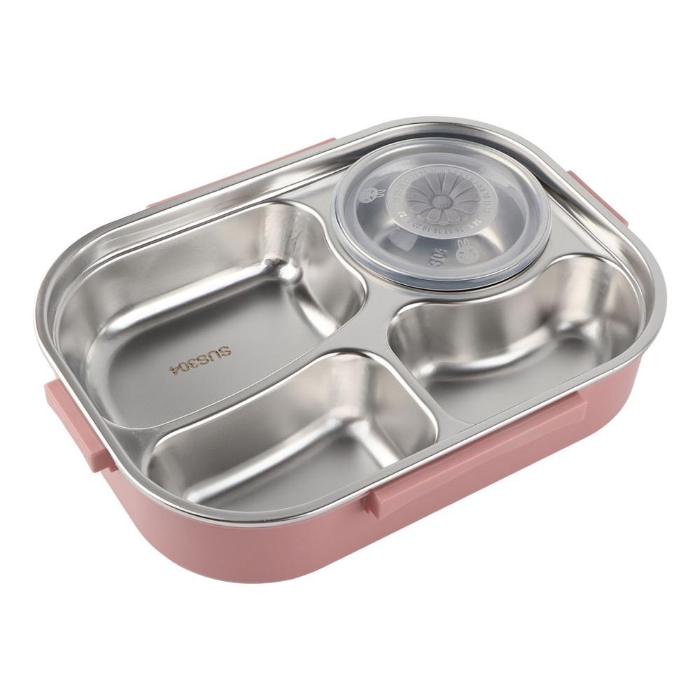 4-Compartment Portable Bento Box Includes Spoon & Chopsticks Food Storage Container  Work Use