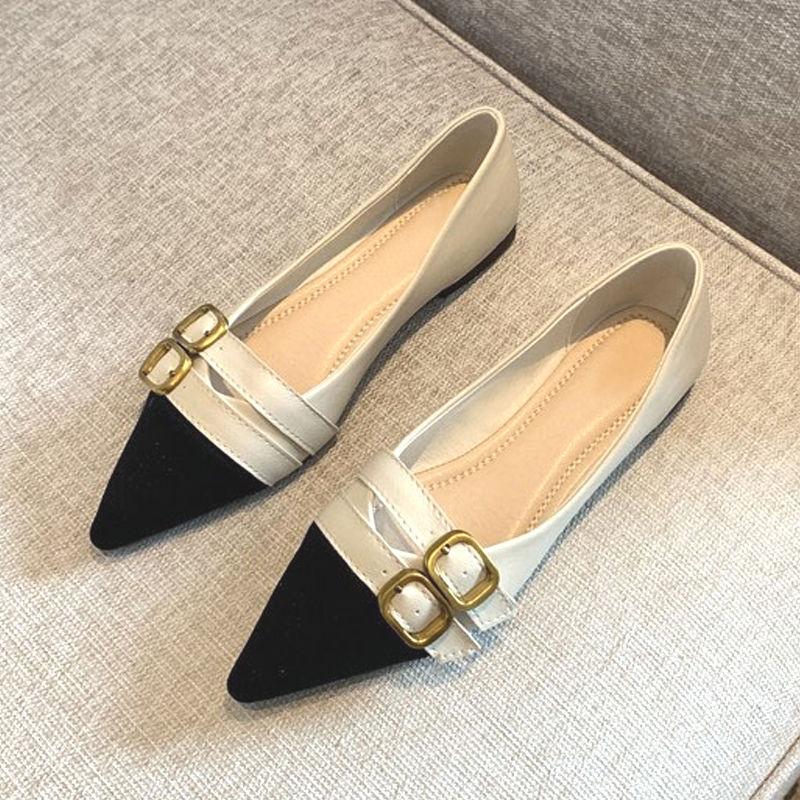 Pointed Flat-soled Single Shoes Women's Spring New Color Matching Temperament Versatile Doudou Shoes Shallow Soft-soled Ladyshoes