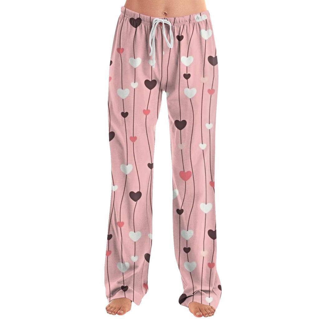 Womens Pajama Pants Sleepwear Casual Drawstring Elastic Waist Pants Comfy Straight Yoga Loose Trousers